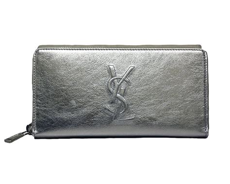 Yves Saint Laurent Wallet YSL Belle du Jour Silver Leather Zip 